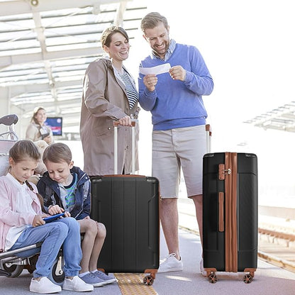 Merax Luggage Sets 3 Piece, Hardshell ABS Lightweight Durable Suitcases with Double Spinner Wheels, Black Brown, 20/24/28 Inch