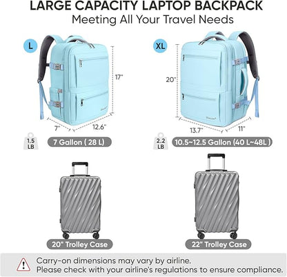 BALEINE Travel Backpack for Women Men, Large Sturdy Carry On Laptop Backpack Gifts for Business, Casual, Weekender, Hiking (Large, Light Blue)