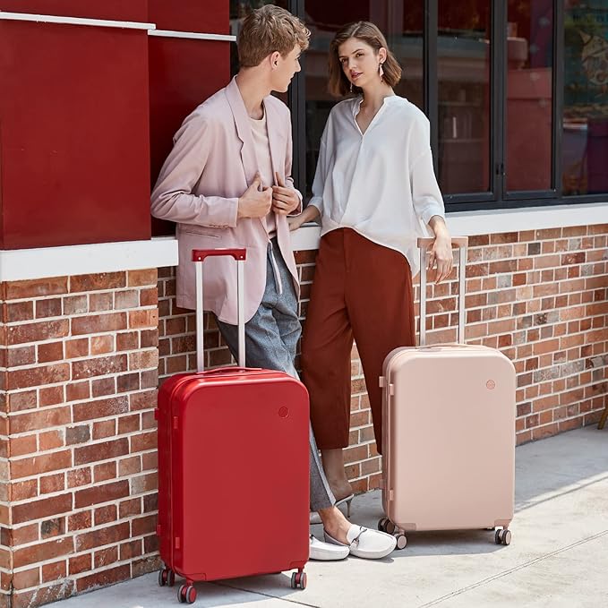 mixi Carry on Luggage, 20'' Suitcase Spinner Wheels Luggage Hardshell Lightweight Rolling Suitcases PC with Cover & TSA Lock for Business Travel, Pink
