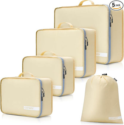 Cipway 5 Set Packing Cubes for Travel Suitcase Organizer for Accessories Luggage Carry On Suitcase Lightweight Vanilla Cream