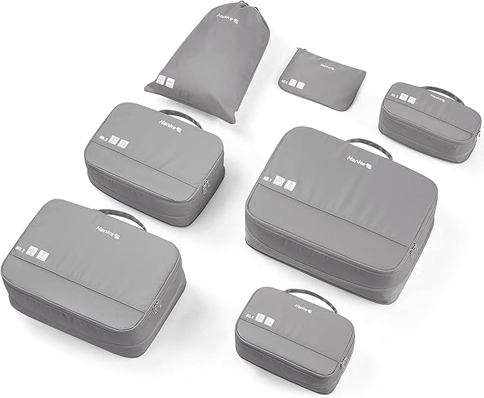 Hanke 7 Set Compression Packing Cubes for Travel, Expandable Large Packing Cubes for Suitcases and Backpack, Luggage Packing Organizer Bags with Double Zipper as Travel Essentials