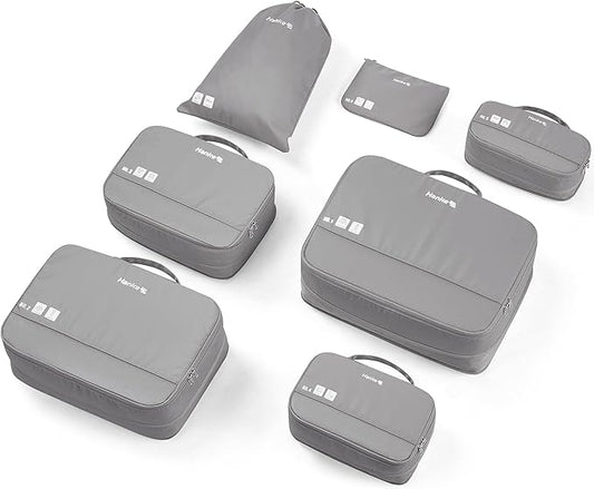 Hanke 7 Set Compression Packing Cubes for Travel, Expandable Large Packing Cubes for Suitcases and Backpack, Luggage Packing Organizer Bags with Double Zipper as Travel Essentials
