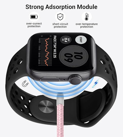 Temdan for Travel Vacation Essentials,3 in 2 USB C Cable for Apple Watch Charger/iPhone 17 Charger/Lightning,Multi Charging Cable Cord,Camping Essentials,Designed for iWatch &iPhone 16-12-5FT Pink