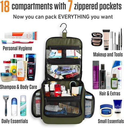 VENTURE 4TH Hanging Travel Toiletry Bag for Women & Men – Large Toiletry Organizer with 18 Compartments, Removable TSA Pouch, Travel Wash Bag for Toiletries, Makeup & Shaving Kit (Forest Green)