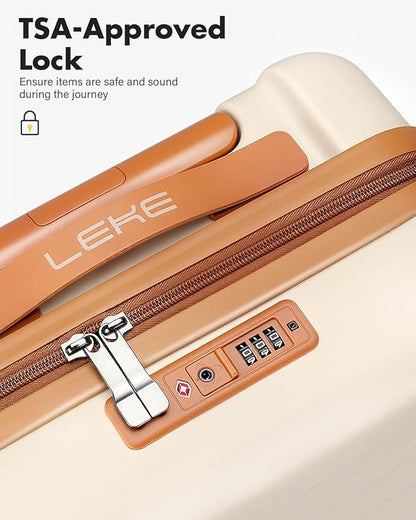 Lekesky 16 Inch Underseat Carry On Luggage Airline Approved, Small Hard Shell Suitcase with TSA Lock Spinner Wheels, Lightweight Personal Item Carry-On for Travel, Beige-Brown