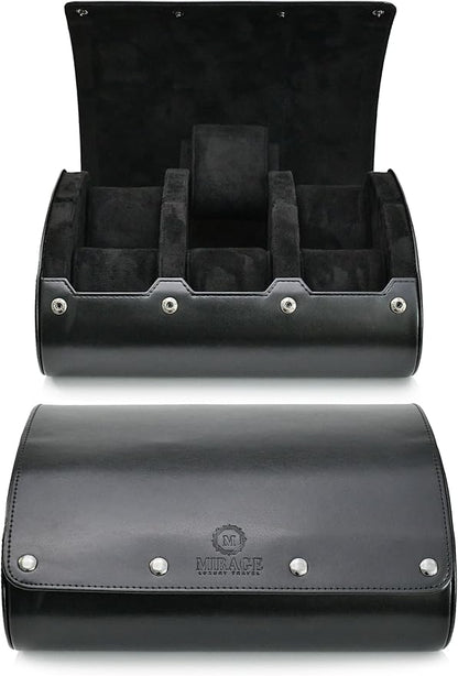 Black Watch Case for Men - 6-watch Roll Travel Case by Mirage - Super Black motif design