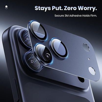 Hoerrye for iPhone 17 Pro Camera Lens Protector - [12FT Shatterproof Military Grade] [Strong Adsorption] Top 9H+ Tempered Glass Camera Screen Full Protective Cover Case Friendly,Deep Blue