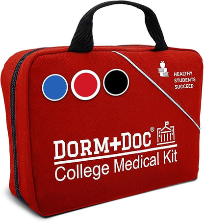 College First Aid Kit – Compact Emergency Medical Kit for Dorm Rooms, School, Sports – with Bandages, OTC Medicines for Relief, Gauze, Quick Care Set – Portable Health Kit - 175 PCS, Red