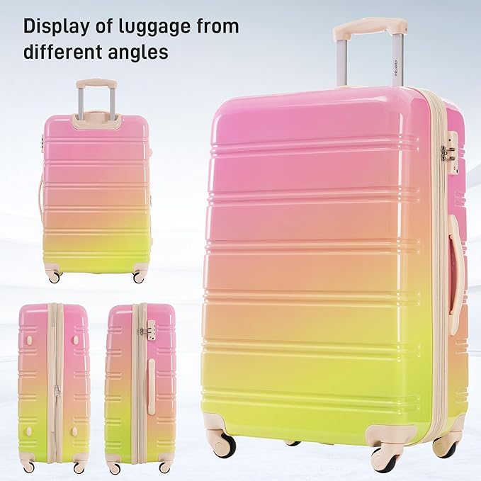 Merax Suitcase Set, Hardshell Luggage Sets 3 Piece with Spinner Wheels, Expandable Gradient Color Suitcase with TSA Lock Lightweight 20" 24" 28", Pink and Green