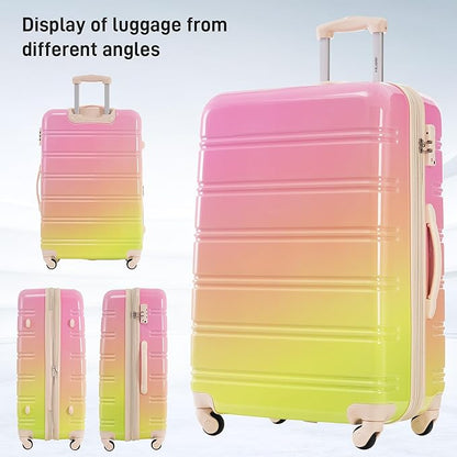 Merax Suitcase Set, Hardshell Luggage Sets 3 Piece with Spinner Wheels, Expandable Gradient Color Suitcase with TSA Lock Lightweight 20" 24" 28", Pink and Green