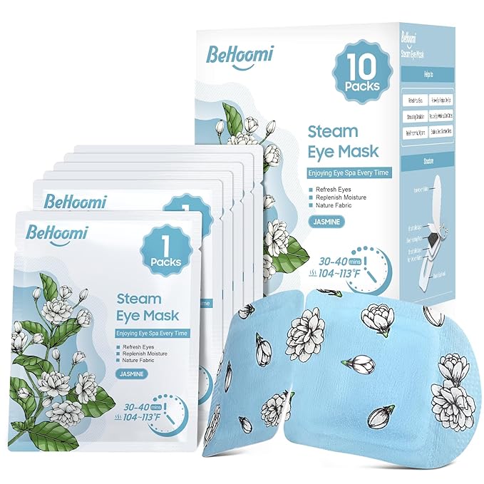 Steam Eye Mask, 10 Packs Heated Eye Mask, Self Heating Disposable SPA Warm Compress for Eyes Sleep Mask, Travel Essentials & Relaxation Gifts, Stocking Stuffers (Jasmine Scent)