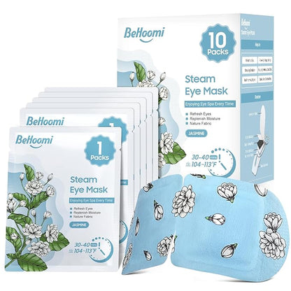 Steam Eye Mask, 10 Packs Heated Eye Mask, Self Heating Disposable SPA Warm Compress for Eyes Sleep Mask, Travel Essentials & Relaxation Gifts, Stocking Stuffers (Jasmine Scent)