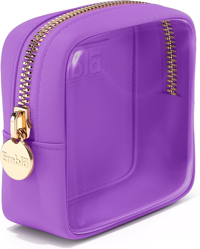 Embla London Makeup Bag Cosmetic Case, Clear Zipper Make Up Pouch and Toiletry Travel Tote, Cute Skincare Pouches for Women Girls, Preppy Purse Cosmetic Organizer, Mini Makeup Bags, Grape