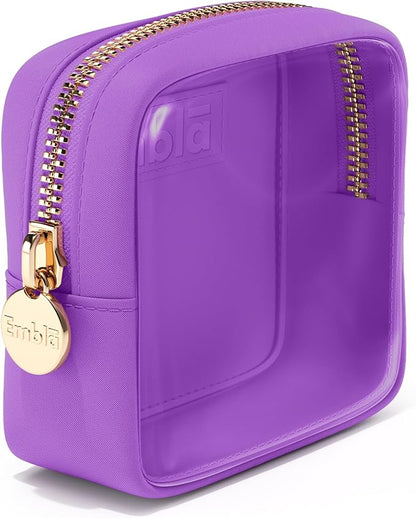 Embla London Makeup Bag Cosmetic Case, Clear Zipper Make Up Pouch and Toiletry Travel Tote, Cute Skincare Pouches for Women Girls, Preppy Purse Cosmetic Organizer, Mini Makeup Bags, Grape
