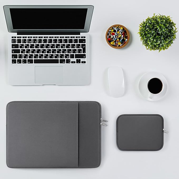 RAINYEAR 13 Inch Laptop Sleeve Compatible 13.3" MacBook Air/Pro M1 M2 M3 M4 A3240 A3113 A2681 A2337 A1932 A2179 A2338 A1706 A1708 Case Bag with Front Pocket Accessories Pouch (Gray, Upgraded Version)