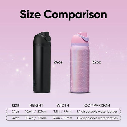 Owala Wicked FreeSip Insulated Stainless Steel Water Bottle with Straw for Sports and Travel, BPA-Free Sports Water Bottle, 32 oz, Glinda (Pink)