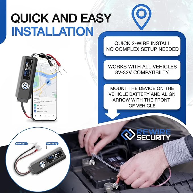 REWIRE SECURITY Geo Track Mini 4G GPS Tracker for Vehicles – Real-Time Vehicle Tracking Device for Car, Van, Motorhome | Easy Battery Install | Live App Tracking | 4G Fleet Tracking