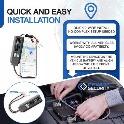 REWIRE SECURITY Geo Track Mini 4G GPS Tracker for Vehicles – Real-Time Vehicle Tracking Device for Car, Van, Motorhome | Easy Battery Install | Live App Tracking | 4G Fleet Tracking