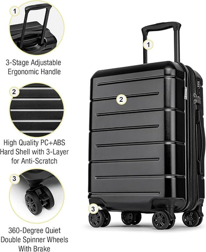 KYME Carry On Luggage 22x14x9 Airline Approved Expandable Hardshell 20 Inch Luggage with TSA Lock Carry-On Suitcase with Wheels Small Travel Rolling Luggage with Cup Holder Black