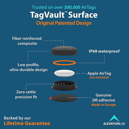 Elevation Lab AirTag Adhesive Mount (2 Pack) - TagVault™ - The First Waterproof AirTag Stick-On Holder | 3M VHB, Indestructible, Screw-On Design, Find Your Bike, Car, & More