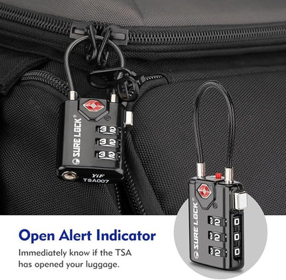 SURE LOCK TSA Compatible Travel Luggage Locks, Inspection Indicator, Easy Read Dials TSA Approved with Zinc Alloy