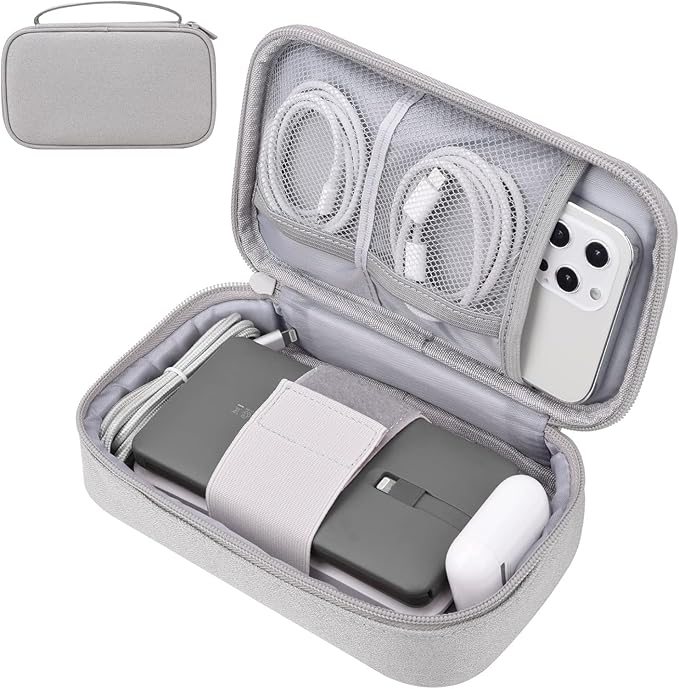 Electronic Organizer Travel Case, Cable Organizer Bag for Charger & Cord, Tech Accessories, External Hard Drive (Small, Light Grey)