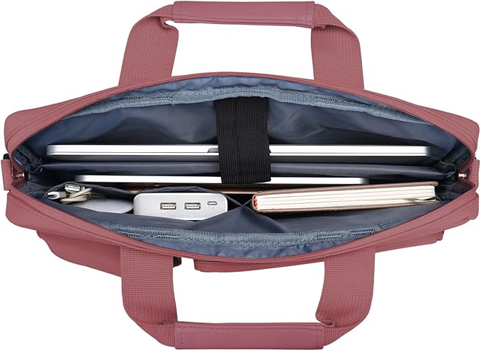 MOSISO Laptop Shoulder Bag 15.6 inch, 15-15.6 inch Computer Bag Compatible with MacBook Pro 16 inch, HP, Dell, Lenovo, Notebook with 2 Raised&1 Flapover&1 Horizontal Pocket&Handle&Belt, Dusty Rose
