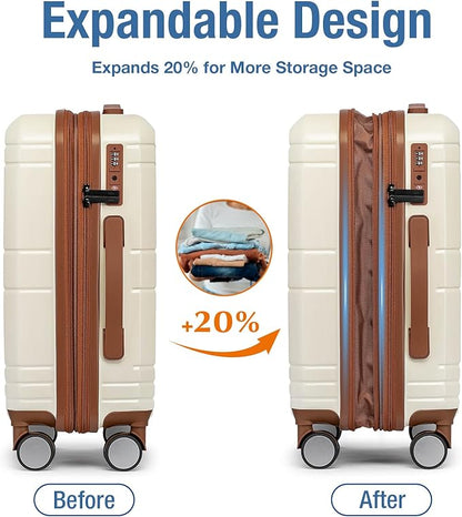 KYME Carry On Luggage 22x14x9 Airline Approved with TSA Lock Hard Shell Carry On Suitcase Lightweight Suitcases with Wheels Small Luggage for Men Women,Carry-On 20 Inch,Beige