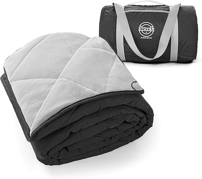 STOVER Large Waterproof Outdoor Stadium Blanket– Extra Thick Soft Fleece Camping Blanket for Travel, Picnics, Sports, Dogs– 79"x55", Warm, Windproof, Sand-Proof, Lightweight, Packable (Onyx Black)