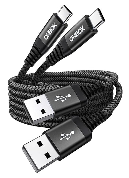 USB A to USB C Cable Fast Charging 10FT 2Pack, Long USB C Cable for Car, Durable Braided USB to USB Type C Cord iPhone USBC Charger for iPhone 17/16/15/Pro Max, Samsung Galaxy S23 and More-Black