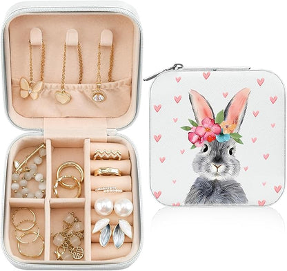 MAYCARI Jewelry Box with Cute Bunny Pattern Design, PU Leather Jewelry Travel Organizer Case-Rings/Earrings/Necklace Storage Box for Women Birthday Mom Friends Her Bridesmaids Girls s