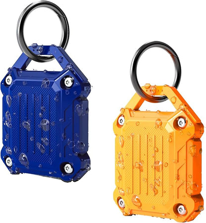 DOVICK- Waterproof Airtag Keychain Holder Case,Screw Full Cover Compatible with Apple Air Tag Tracker Key Ring 2 Pack Blue&Orange