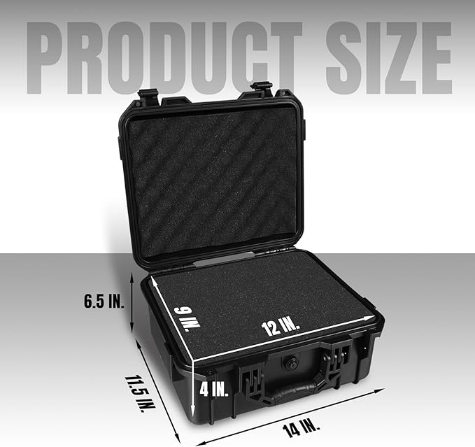 Hard Case, 14x 11.5x 6.5 Inch Portable Weather Waterproof Protective Camera Case with Customizable Foam, Fit Use of Drones, Camera, Equipments，Black