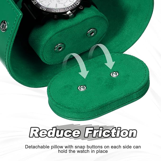 PATIKIL Watch Roll Travel Leather Case, Portable 2 Watch Roll Box with Pillow for Men Women Home Storage Display Gift Storaging Organizer, Green
