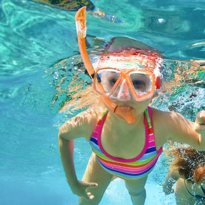 Kids Snorkeling Set Children Mask Fin Snorkel Set Snorkeling Gear Snorkel Mask + Adjustable Swimming Kids Flippers+ Dry Snorkel Tube + Travel Bags