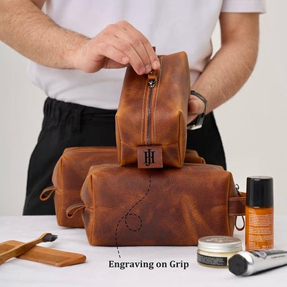 HARDISTON Personalized Genuine Leather Toiletry Bag for Men – Handcrafted Custom Dopp Kit with Engraved Monogram, Travel Shaving Bag Gift for Dad, Husband, Boyfriend, Groomsmen