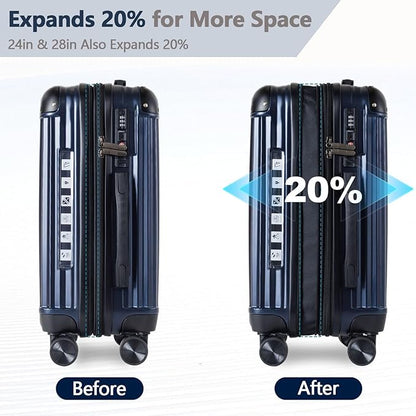 OUZZO 24 Inch Expandable Luggage Medium Checked Luggage Hardshell Suitcases with Double Spinner Wheels Lightweight Travel Luggage TSA Approved for Women Men Business Trip