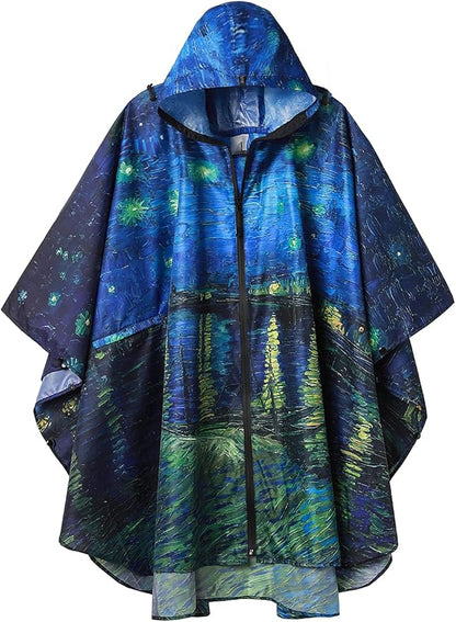 SaphiRose Rain Poncho Jacket Coat Hooded for Adults with Pockets