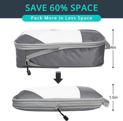 Compression Packing Cubes 10 Set, Compressible Space-Saving Packing Cubes for Travel - Compression Bags, Luggage Organizer, Travel Essentials for Women, Grey