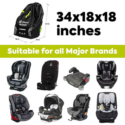 Infant Car Seat Travel Bag for Airplane - Durable Gate Check Bag for Car Seats that fits easily on Convertible Car Seats, Infant Carriers & Booster Seats (Backpack, Black)