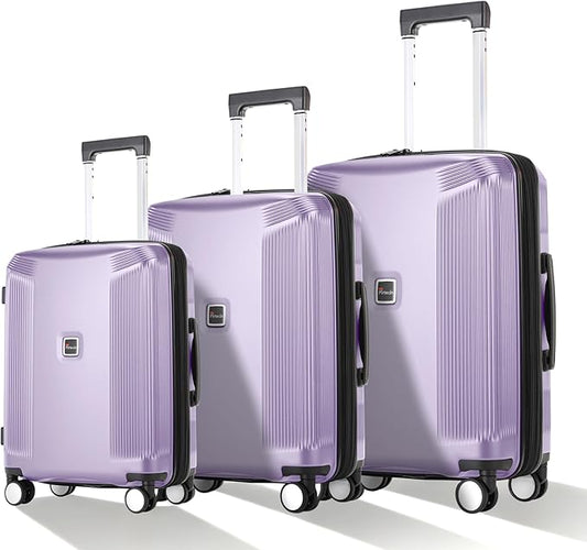 Luggage Sets 3 Piece, Lightweight Expandable PC Hardside Durable Suitcases with Spinner Wheels & TSA Lock, 20/24/28 Inch, Purple