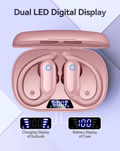 GNMN Active Noise Cancelling Ear Buds Wireless Earbuds 96hrs Playback Bluetooth Headphones Dual Battery Display Stereo Bass Earphones with Earhooks Microphone IPX7 Waterproof for Sports/Workout