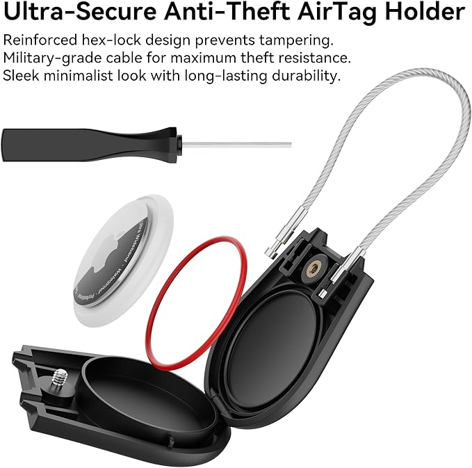 for AirTag Holder, Airtag Lock Case with Wire Cable, IPX8 Waterproof, for Luggage, Key Ring Key Chain Luggage tag Backpack (4 Pack-Black, Orange, White, Blue)