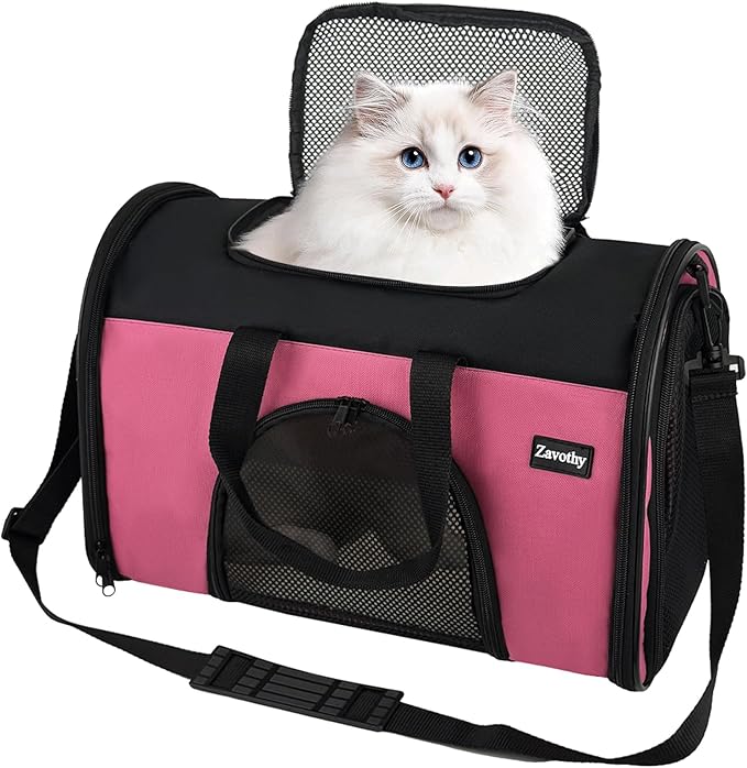 Zavothy TSA Airline Approved Soft-Sided Pet Carrier for Small to Medium Cats and Puppies, Up to 15 Lbs – Collapsible Travel Carrier for Dogs & Cats, Pink