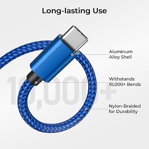 Basesailor USB Type C Charger Cable 3.3FT 2Pack,Charging Cord for Kindle Fire HD 7 2022 12th,10 9th 2019,8 10th 2020,Paperwhite 11th 2021 Generation,Samsung Galaxy A03s,A55,A54,iPhone 17 16 Pro Max
