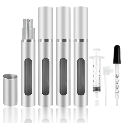 4 Pack Refillable Mini Perfume Atomizer Bottle，Portable Separate Bottles，Travel and Outings Spray Boxes Dispensers 5ml/0.2oz (Silvery)