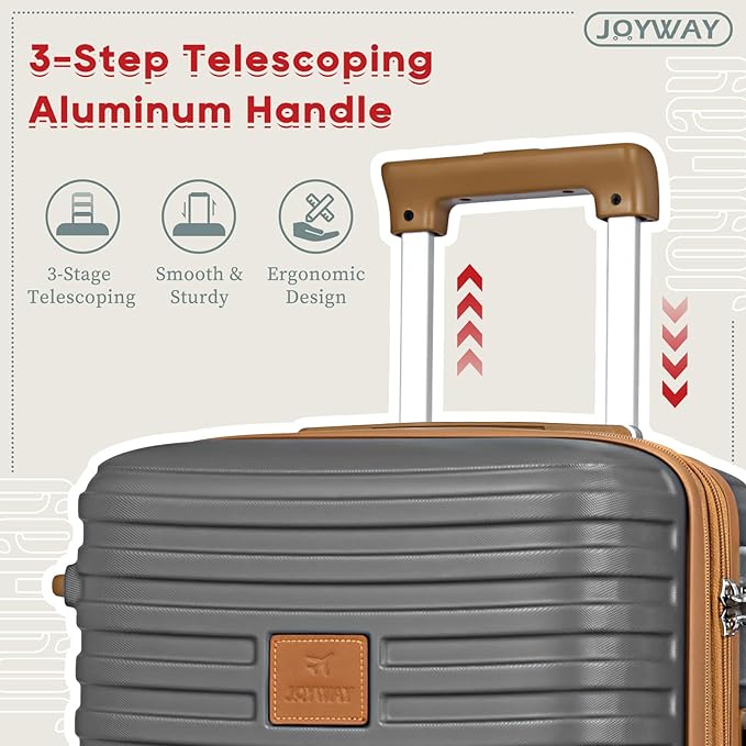 Joyway Expandable Carry on Luggage Sets Airline Approved, Lightweight Hard Shell 20 Inch Carry-on Suitcase with Spinner Wheels, Grey