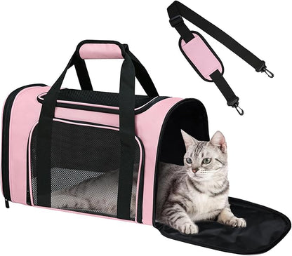 Soft Sided Pet Carrier - TSA Approved Collapsible Waterproof Travel Carrier for Small/Medium Cats Dogs Puppies (Up to 15lbs) - Pink