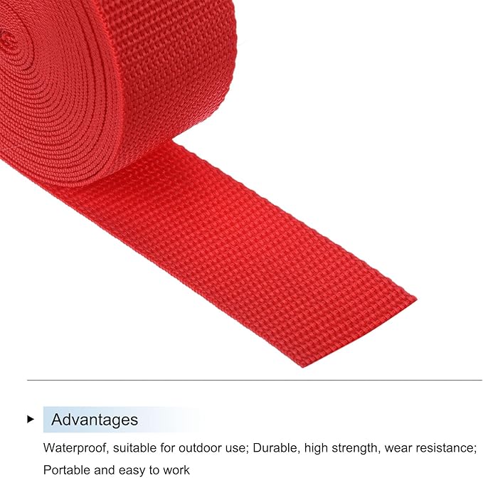 MECCANIXITY Lightweight Polypropylene Webbing Strap 1 1/2" 5 Yard Backpack Strapping Band Red for Outdoor Luggage Cargo Straps
