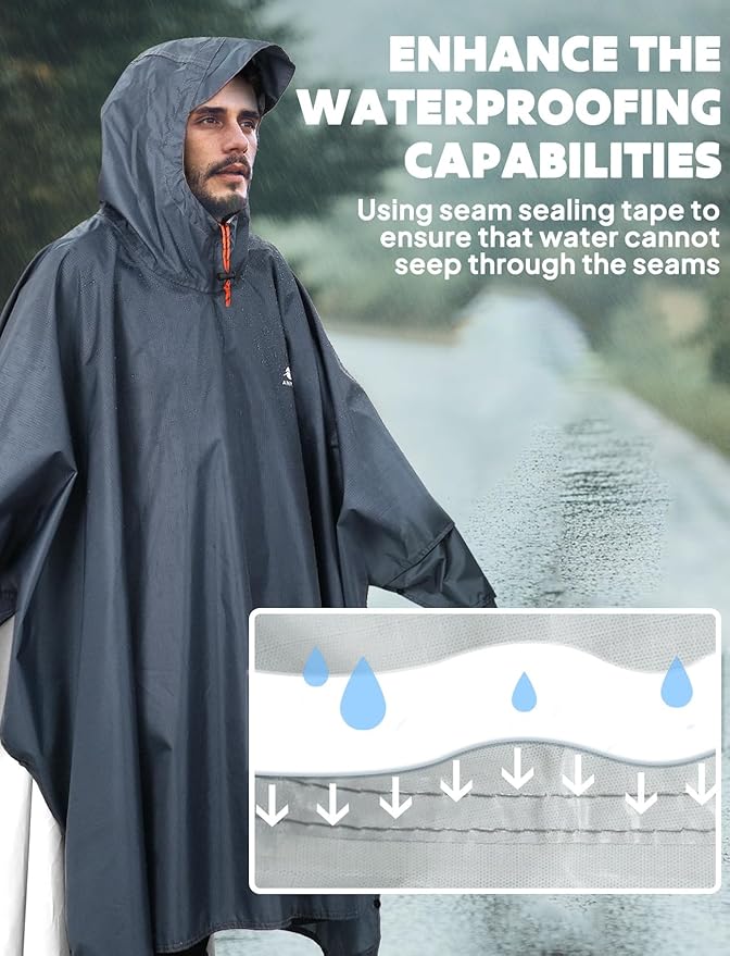 ANYOO Hooded Rain Poncho for Adults Waterproof Lightweight Rain Coat for Men Women Reusable Rain Jacket for Emergency Outdoor